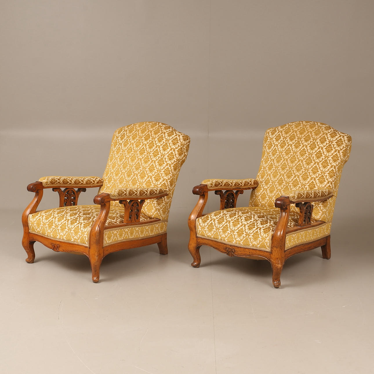 ARMCHAIRS, 2 pieces, early 20th century.