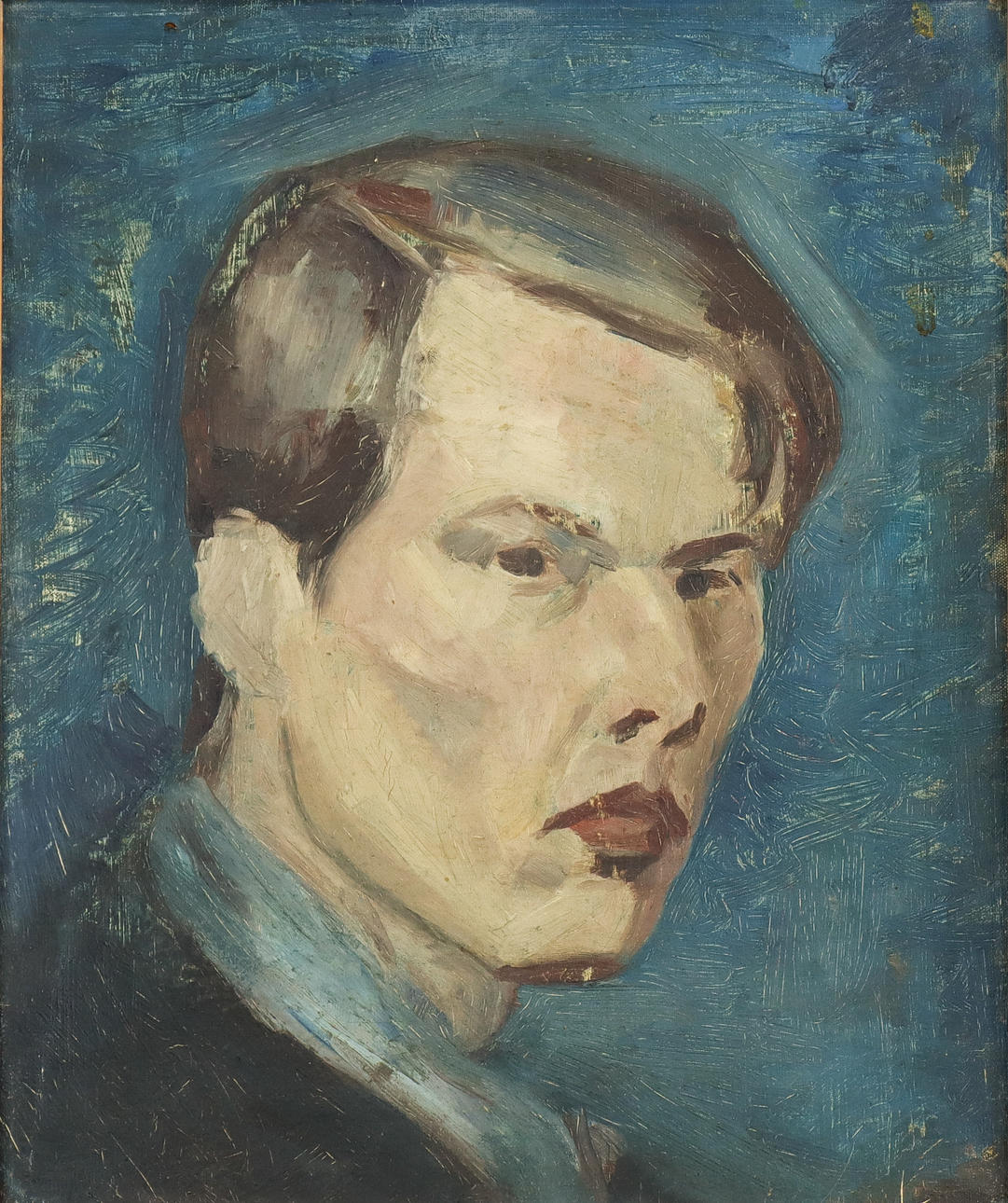 PER LINDECRANTZ. Self-portrait, signed verso, oil on panel.