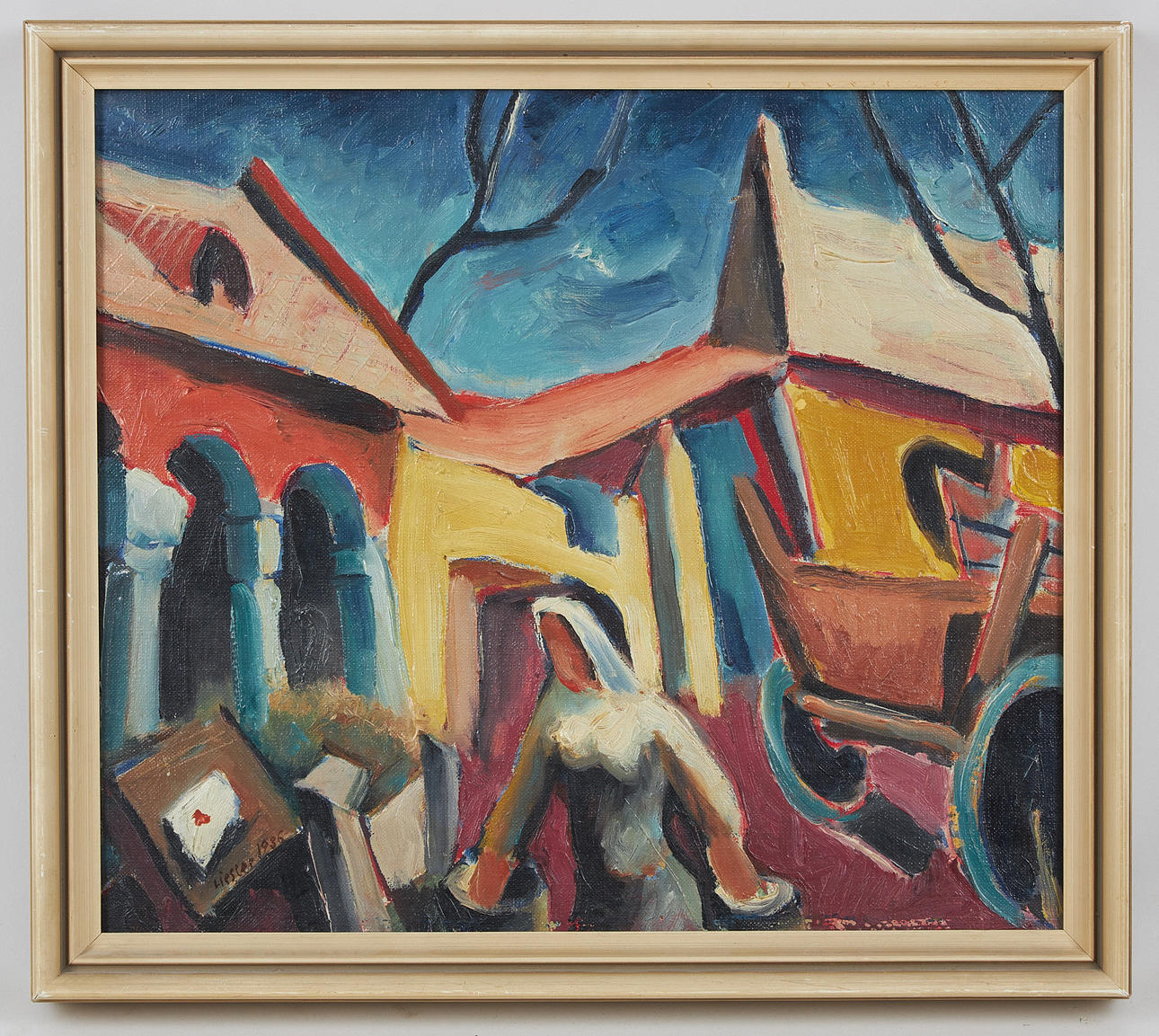 JOSEF LIESLER (1912-2005). Composition with city view, signed and dated 1936, oil on canvas.