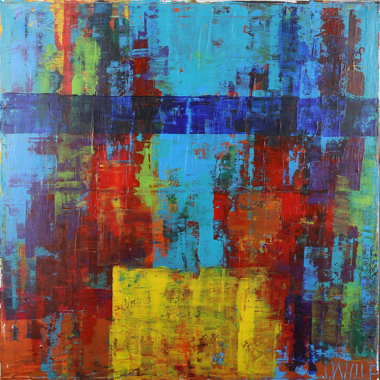 JAN WOLF. Akryl på duk "Colours of life- Barcelona" signerad J Wolf.