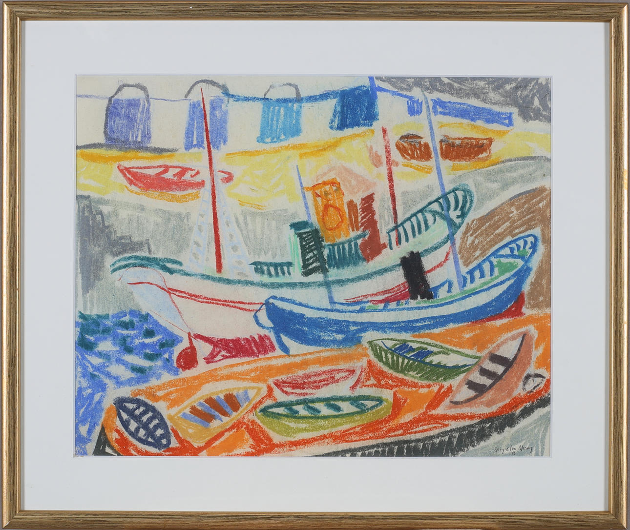 SVEN OLOW OLSON. Port motif, chalk, signed and dated -52.