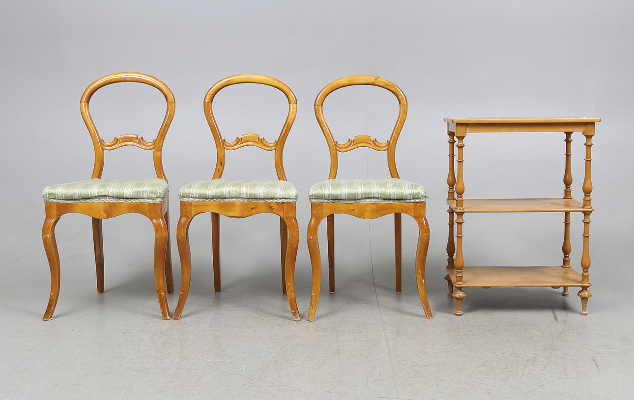 ETAGEBORD, samt tre stolar, 1900-tal.