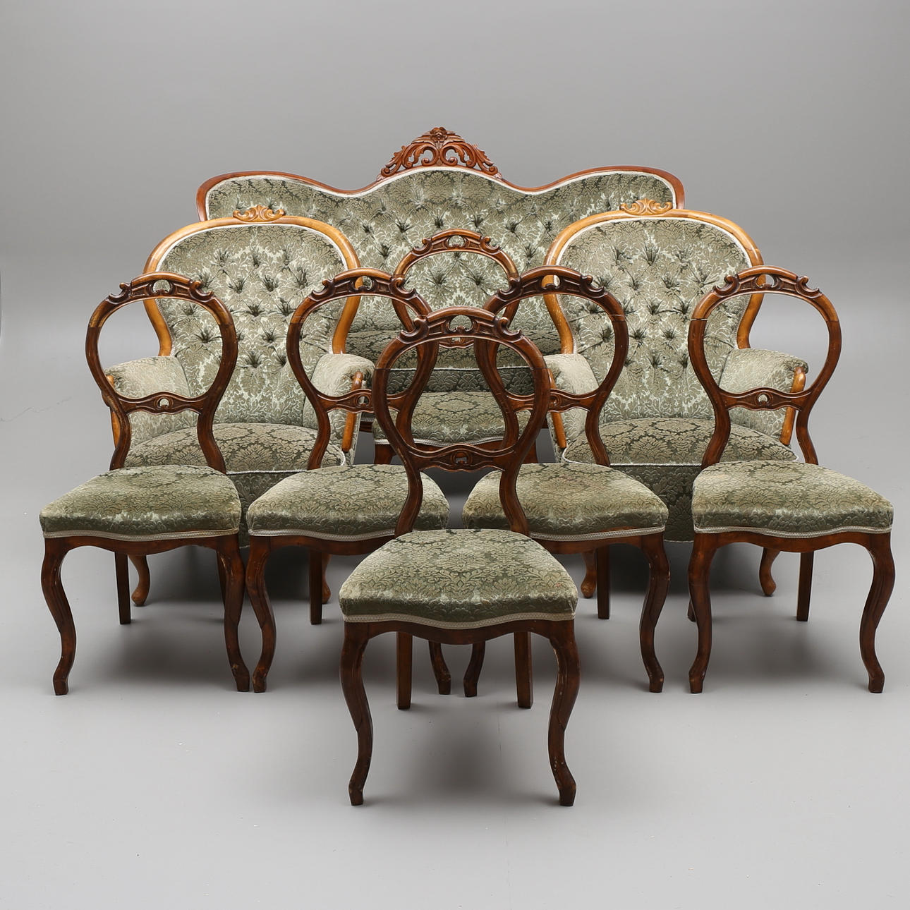 SALONGSMÖBEL, 9 delar, nyrokoko, 1900-tal.