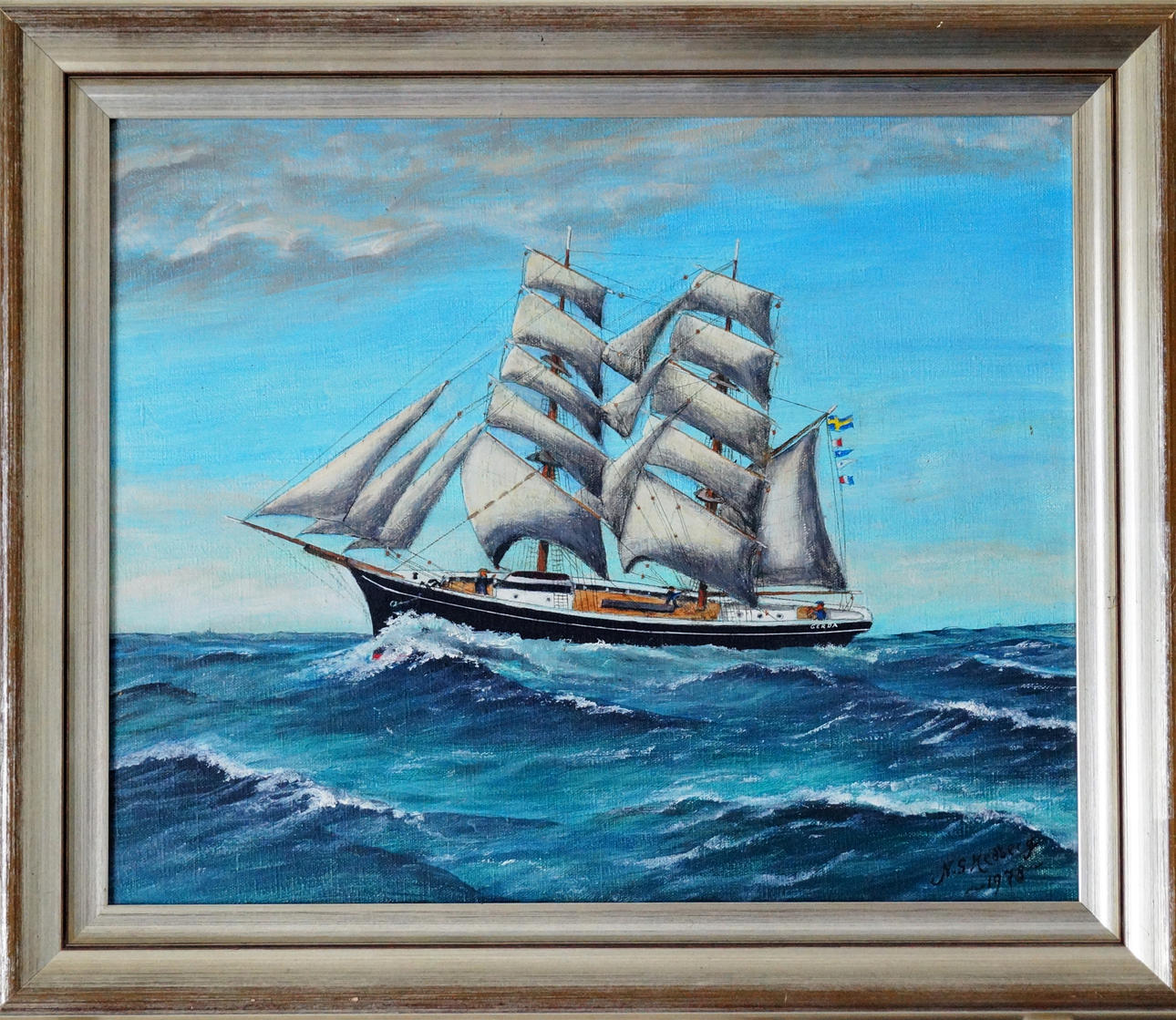 NILS HEDBERG. oil on canvas, "Briggen Gerda".