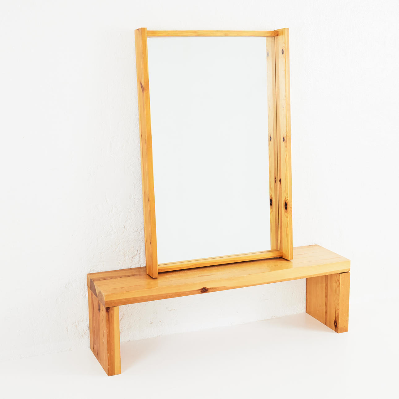 MIRROR with CONSOLE TABLE, 1970s, pine.