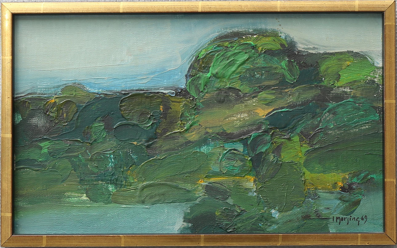 IVAR MORSING. "Grönskande kullar, Antibes". Olja på pannå, signerad och daterad 69.