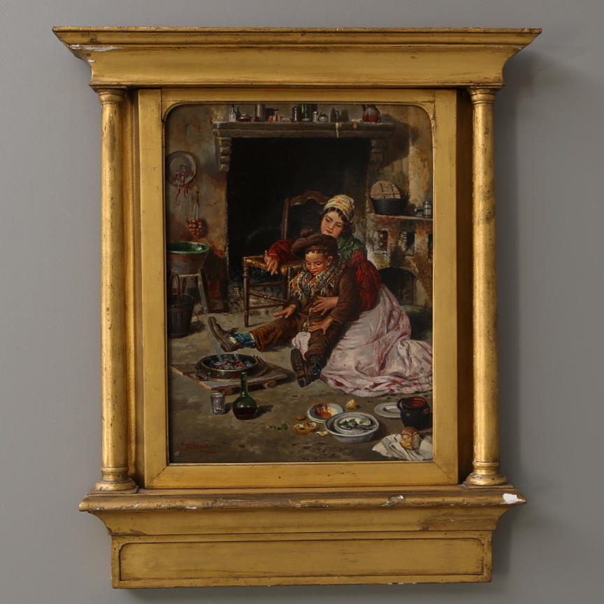 OIDENTIFIERAD KONSTNÄR. Olja på pannå, signerad F. Urolli. Roma, 1800-tal.