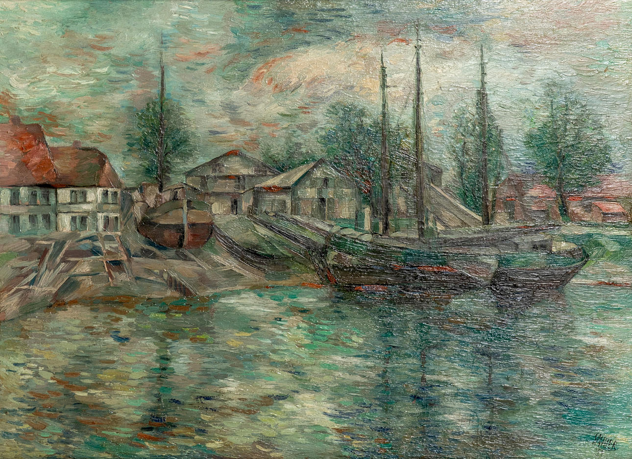 WILL SPANIER (1894-1957). Fischerboote im Hafen.