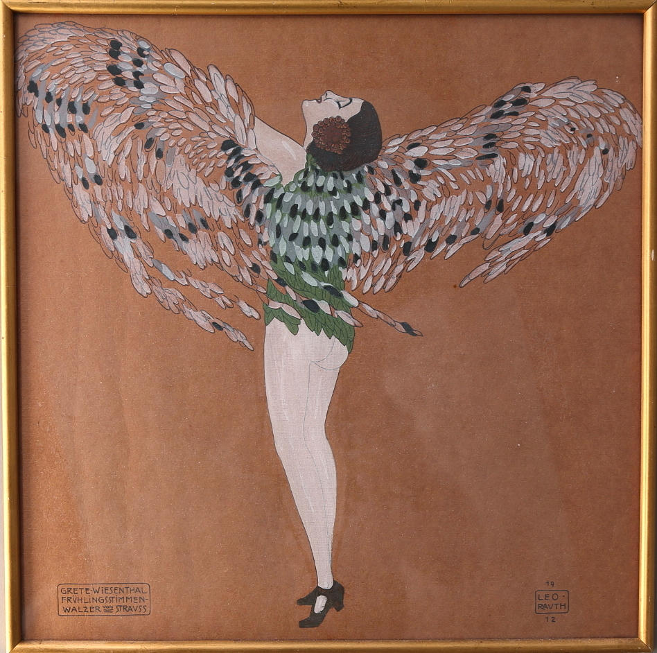LEO RAUTH. Akvarell/gouache, "Grete Wiesenthal Frühlingsstimmenwalzer von Strauss", signerad, daterad 1912.