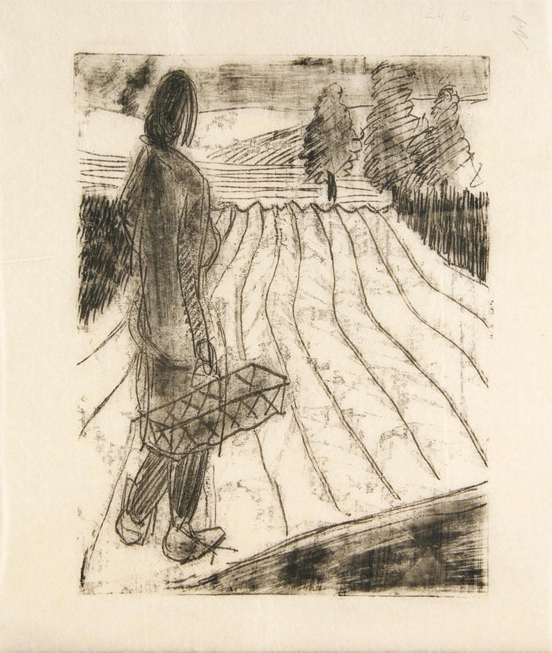 EDVARD MUNCH. HANS ART. ”Potato Harvest”, grafik på mjukpapper, i passe-partout.