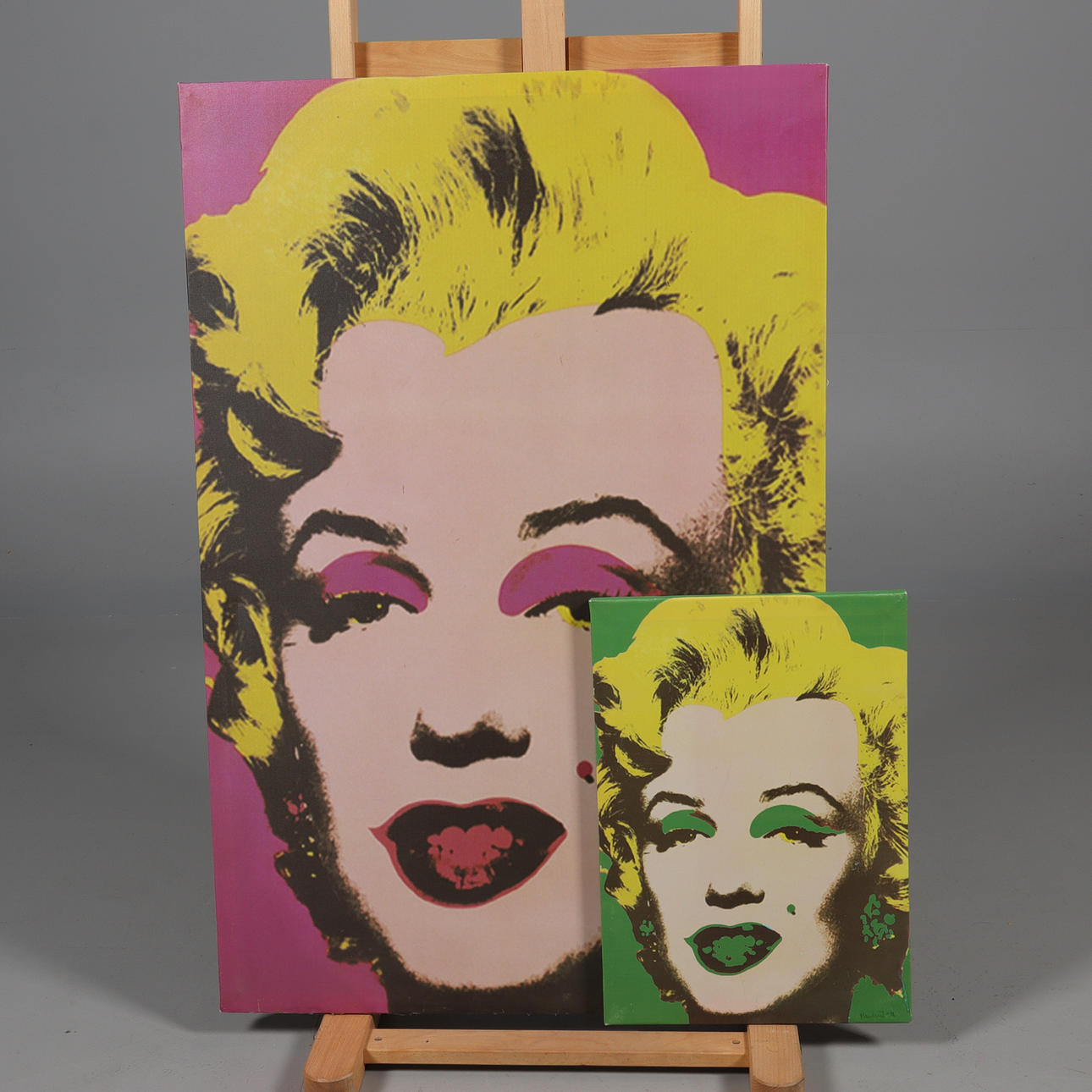 MALERIER, 2 stk, tryk på lærred, Marilyn Monroe.