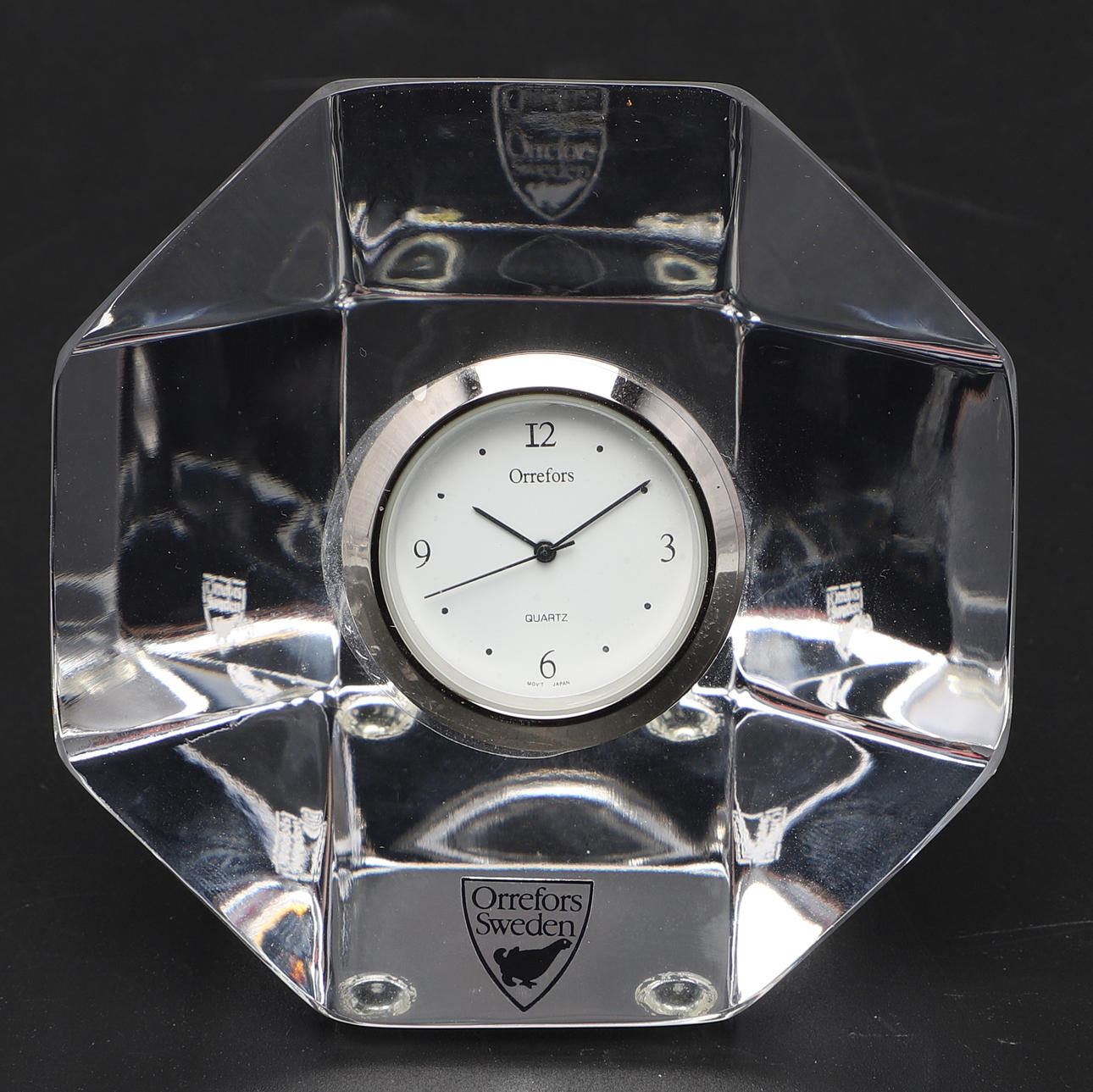 RELOJ DE MESA, vidrio, cuarzo, Orrefors.
