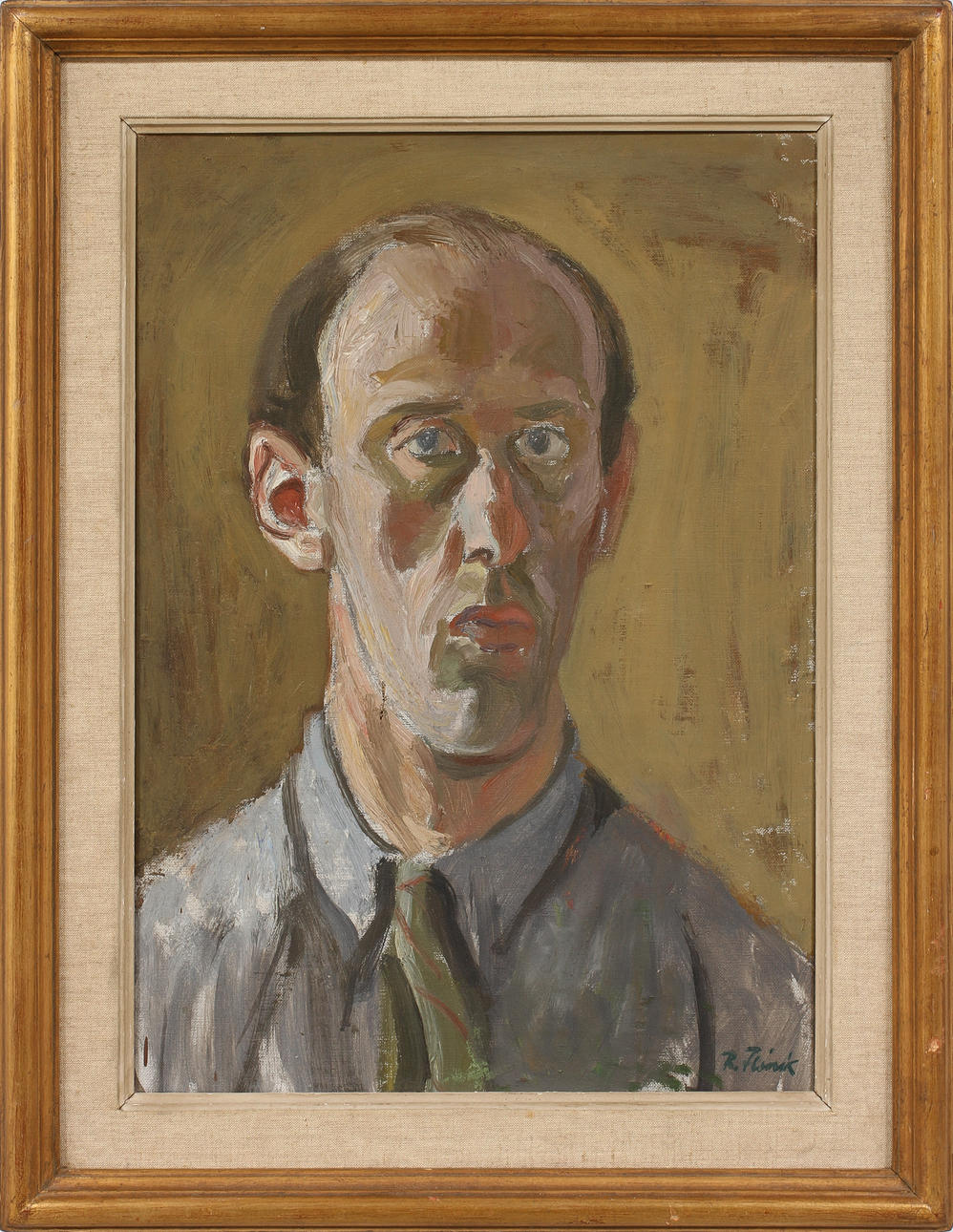 RUDOLF FLINK. "Självporträtt", olja på duk, signerad.