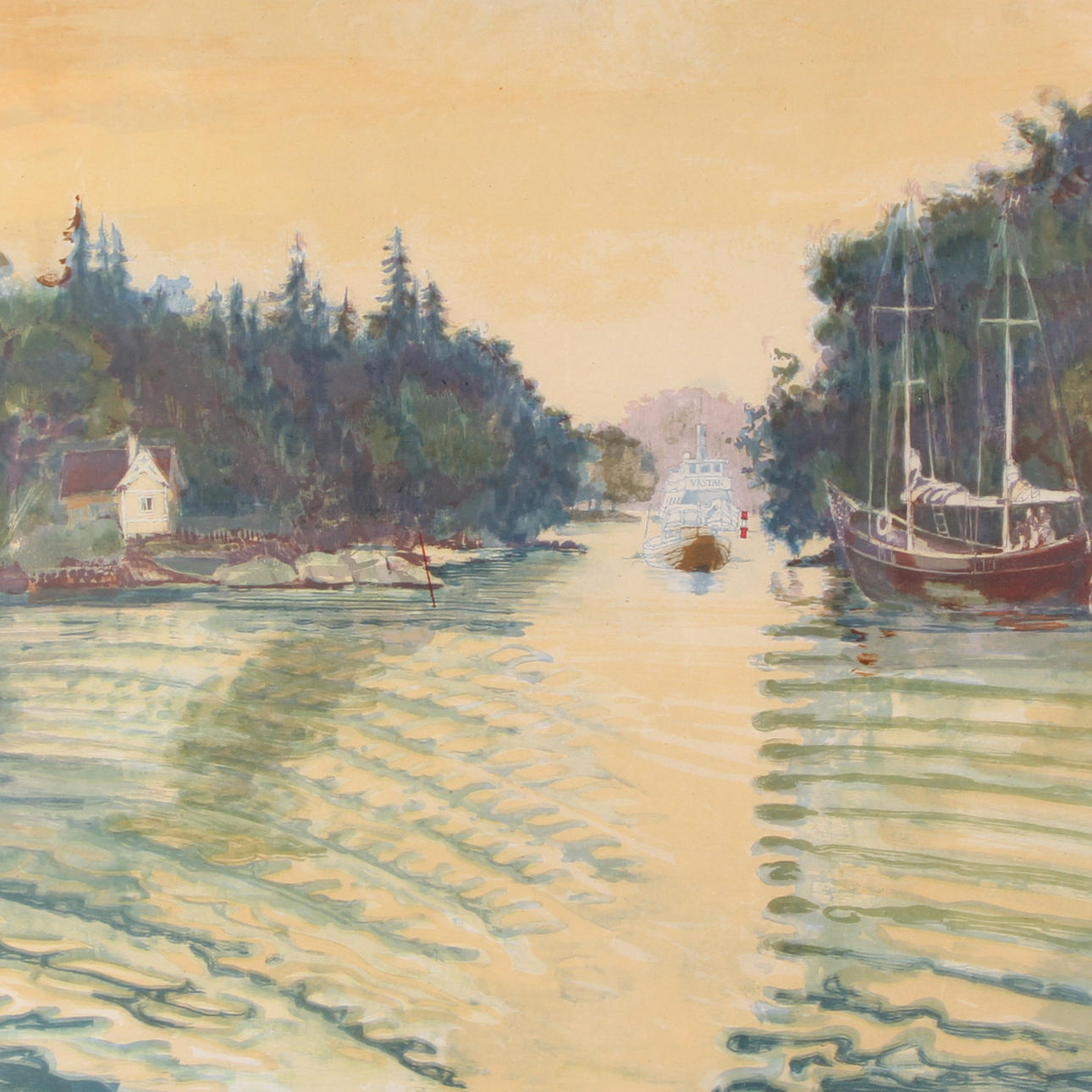 CLAES FOLCKER. Färglitografi, skärgårdsmiljö, 2/360, signerad.