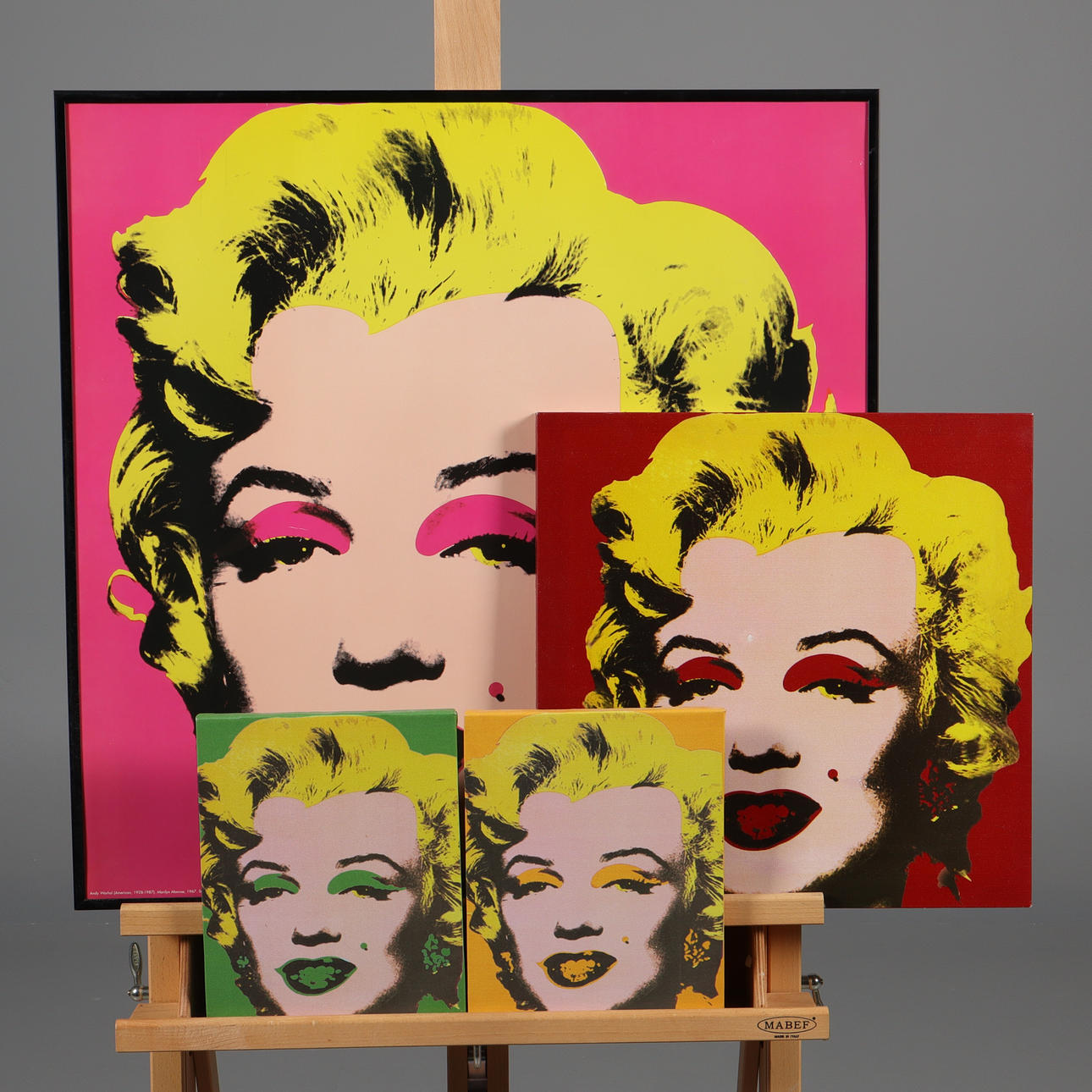 GEMÄLDE, 4 Stück, u.a. Andy Warhol Siebdruck, Marilyn Monroe.