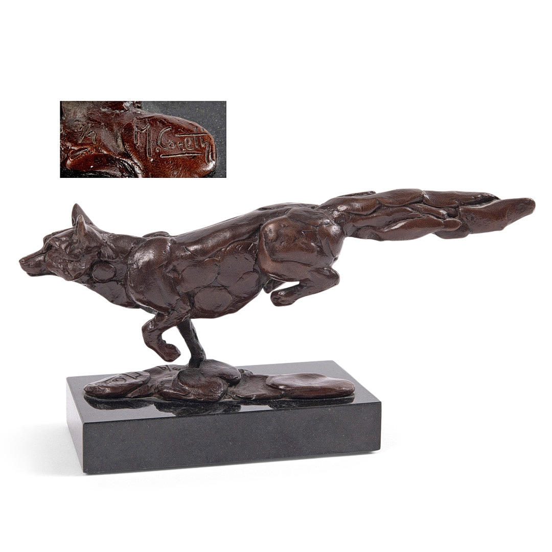 MARK CORETH (BORN 1958) - BRONZE OF A RUNNING FOX.