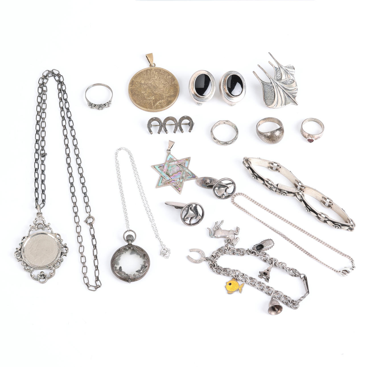 Ein Menge -SCHMUCK, 15 Stück, Silber.