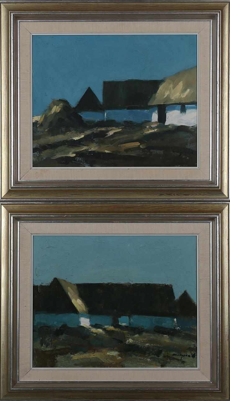 BENGT HILLGRUND. Olja på duk, 2 st, gårdsmotiv, signerade Hillgrund.