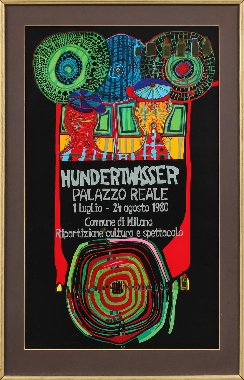 FRIEDENSREICH HUNDERTWASSER. Utställningsaffisch från Palazzo Reale 1 juli - 24 augusti 1980.