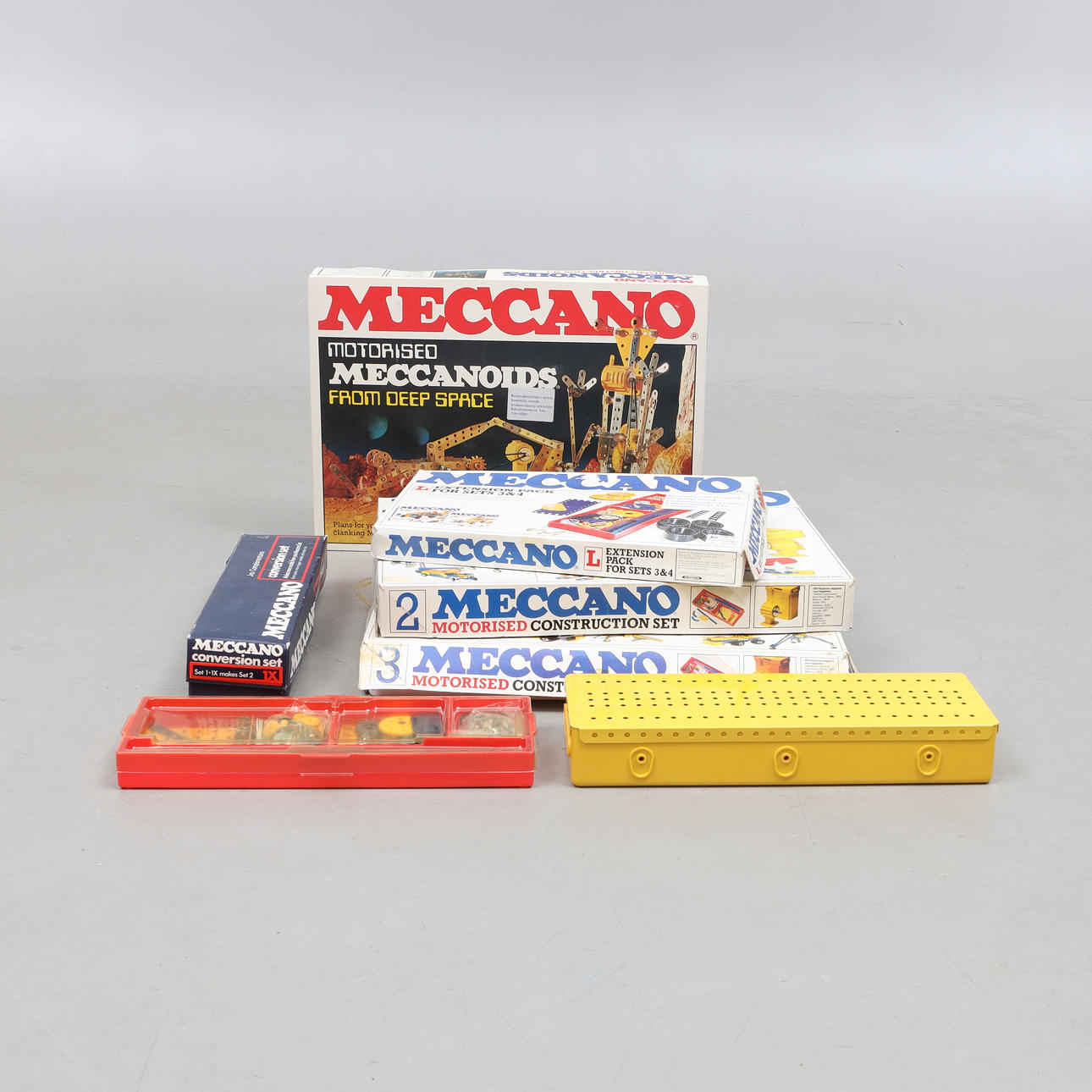 MECCANO, construction sets, 7 st, byggsatser i originalförpackningar.