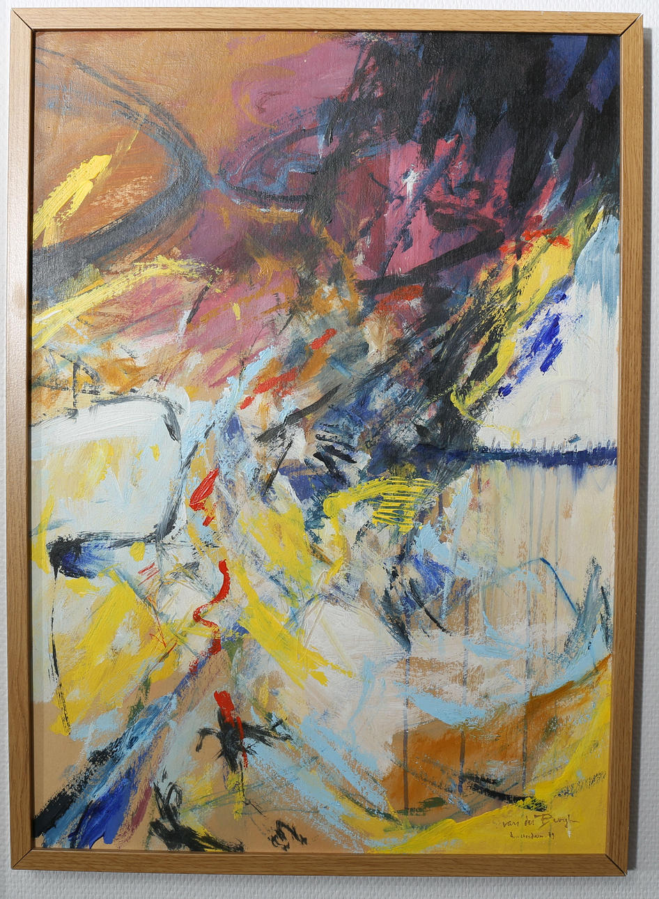 OIDENTIFIERAD KONSTNÄR. Olja på kartong, Komposition, signerad van der Bergh, Amsterdam -79.