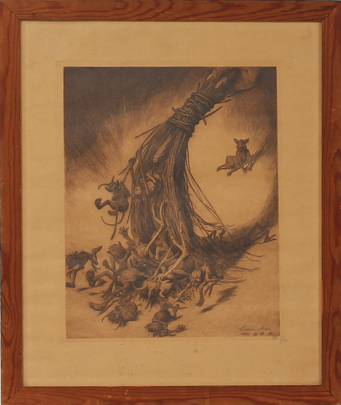 LOUIS MOE. Kvast och figurer, opus 93, 1923. Etsning, signerad och numrerad 57/150.