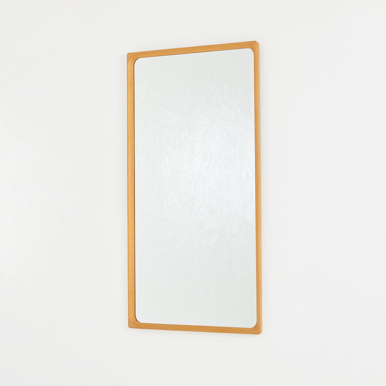MIRROR, 1960s, oak frame, labeled "Glasmäster Markaryd".