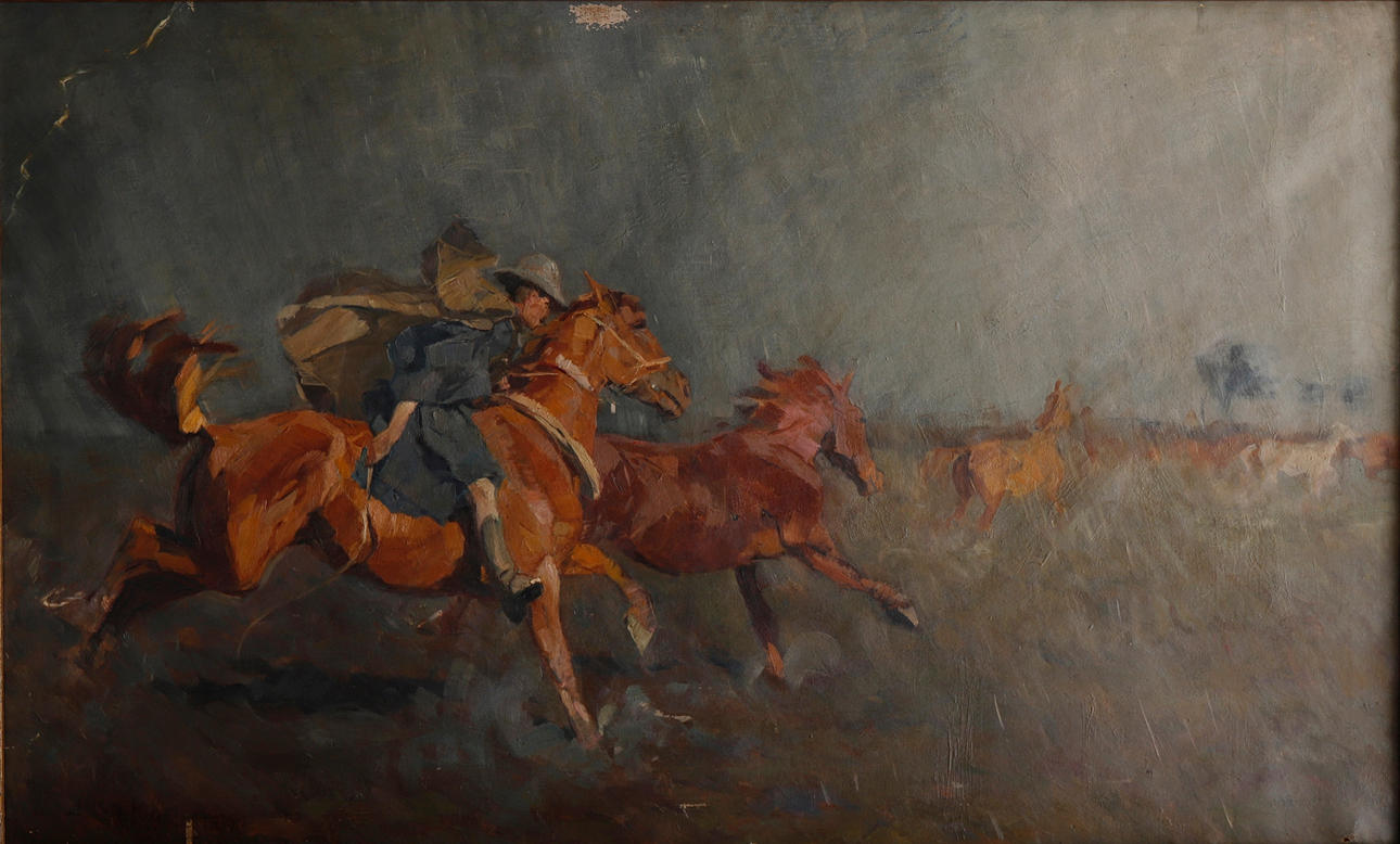 BÉLA JUSZKÓ. Húsar a caballo.