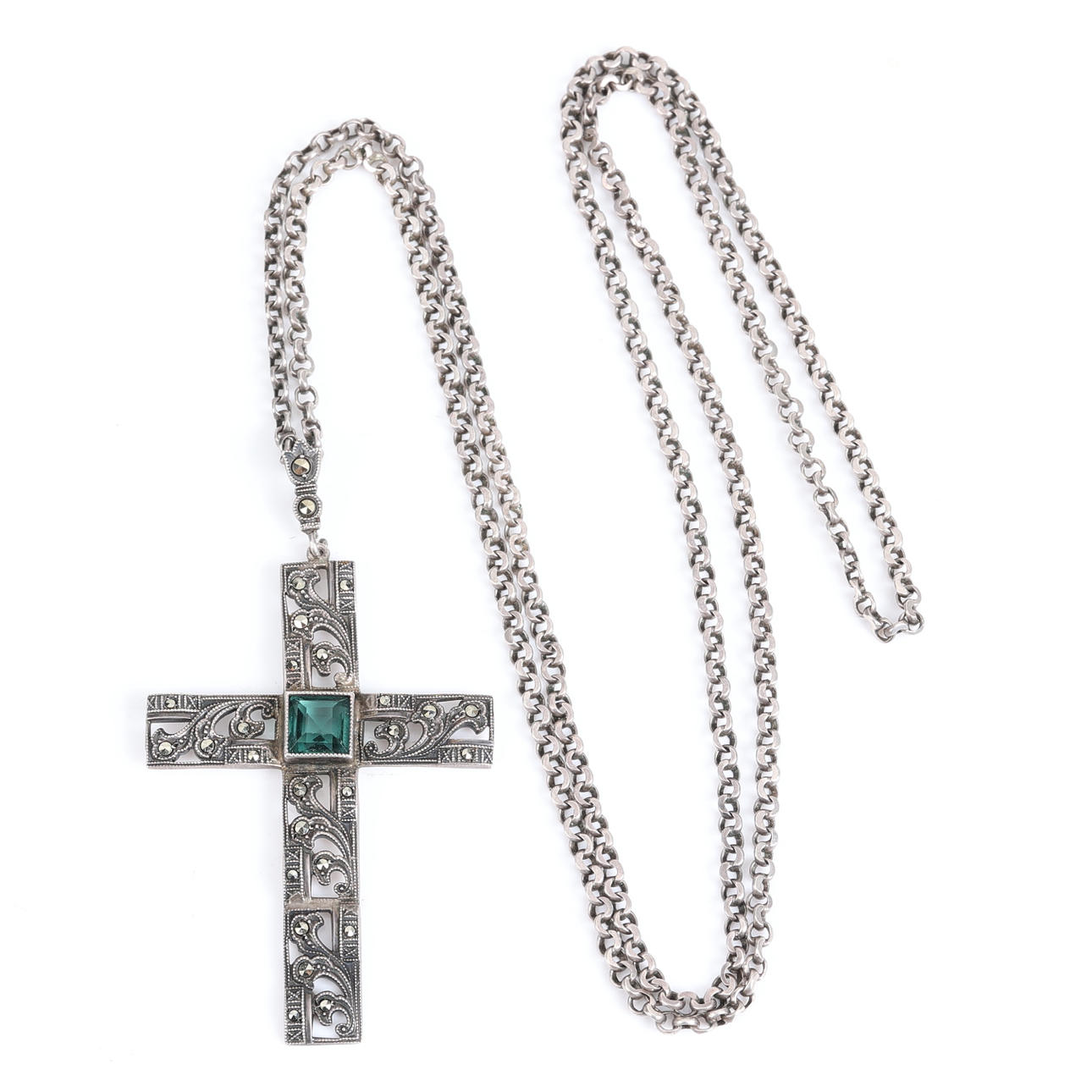 HALSKÆDE, Sølv, Markasit, Grøn sten.