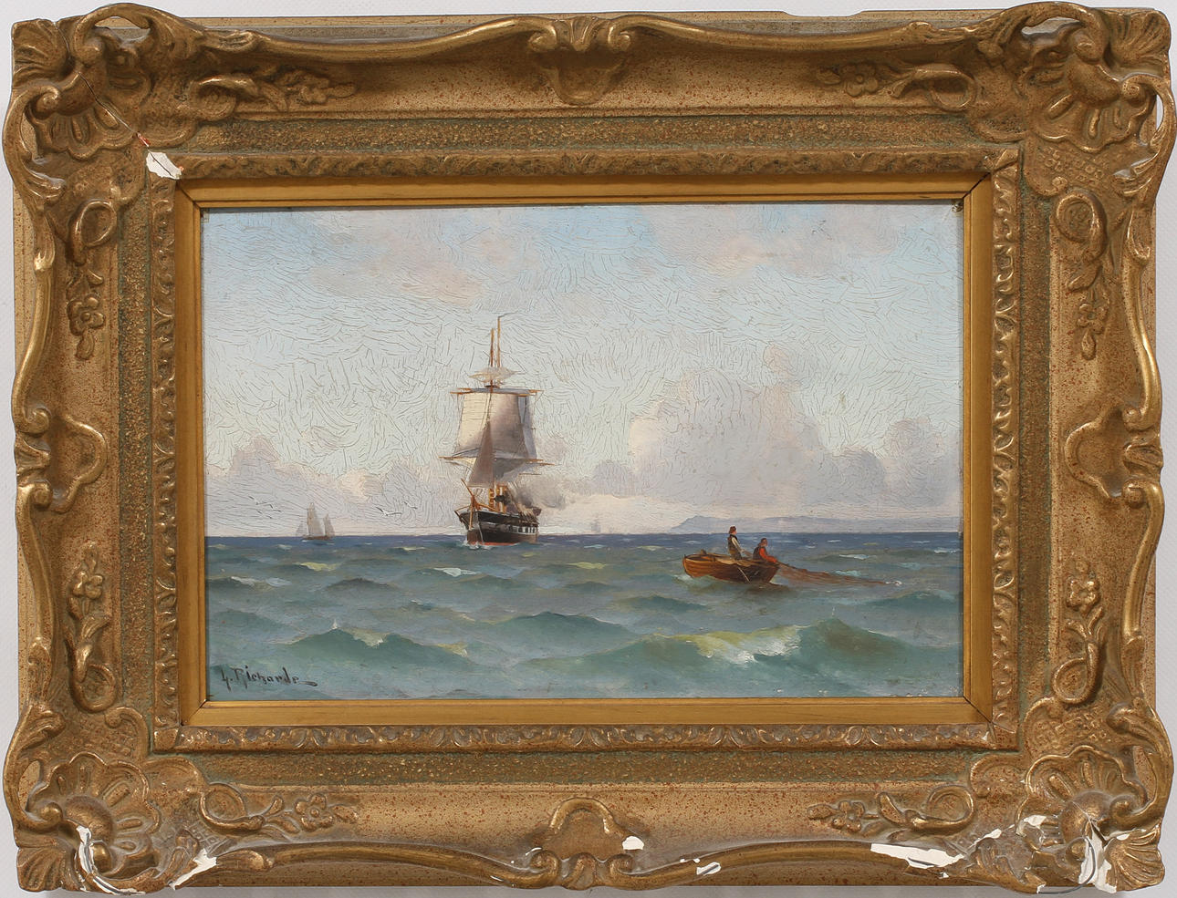 LUDVIG RICHARDE. Fiskare med nät, olja på pannå, signerad L Richarde.