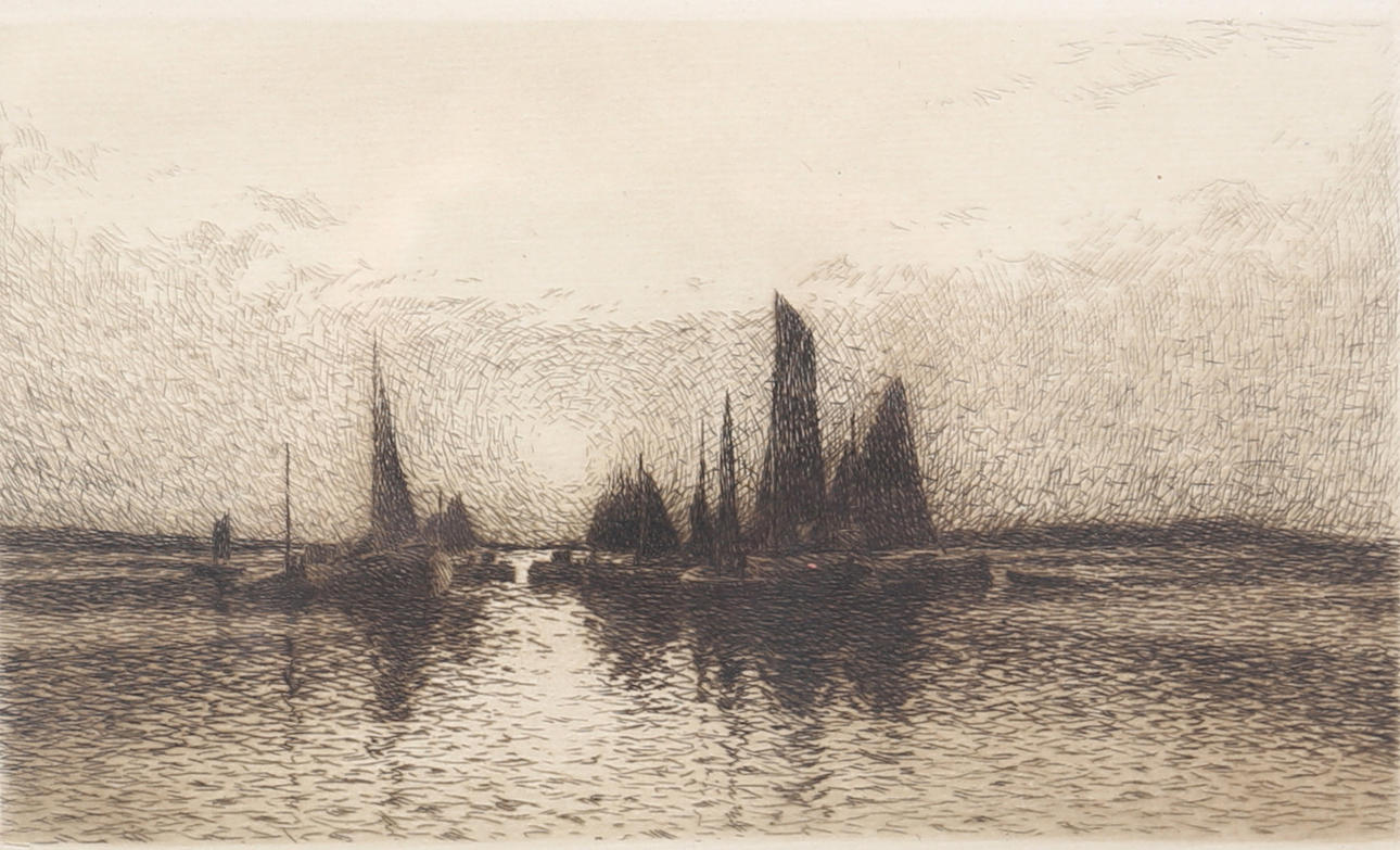 EMIL EKMAN. "Sunset". Etching, signed.