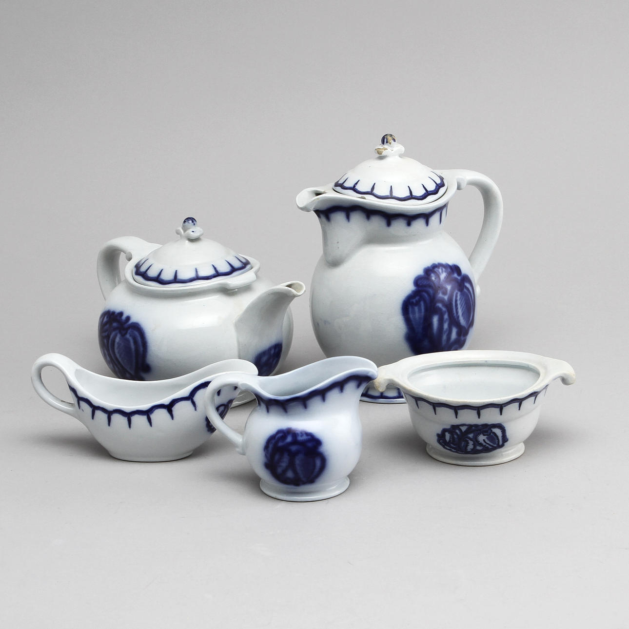 SERVISDELAR, 5 delar, "Liljeblå", Gustavsberg.