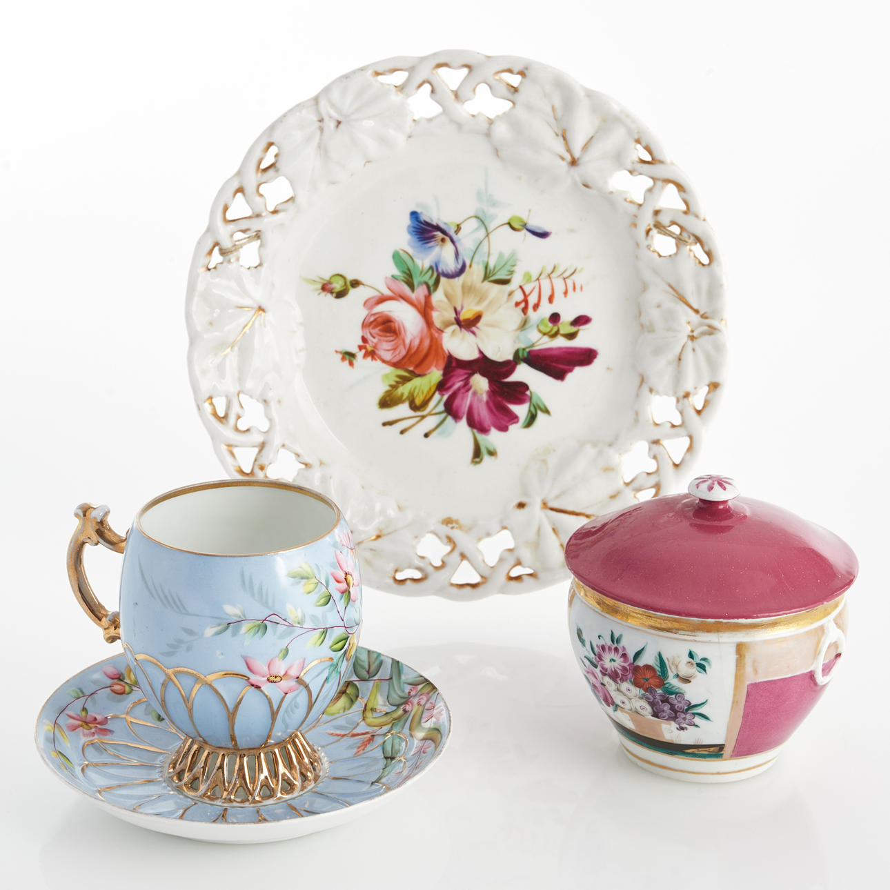 RUSSIAN PORCELAIN, 3 pieces, mostly 19th century, including Kuznetsov.