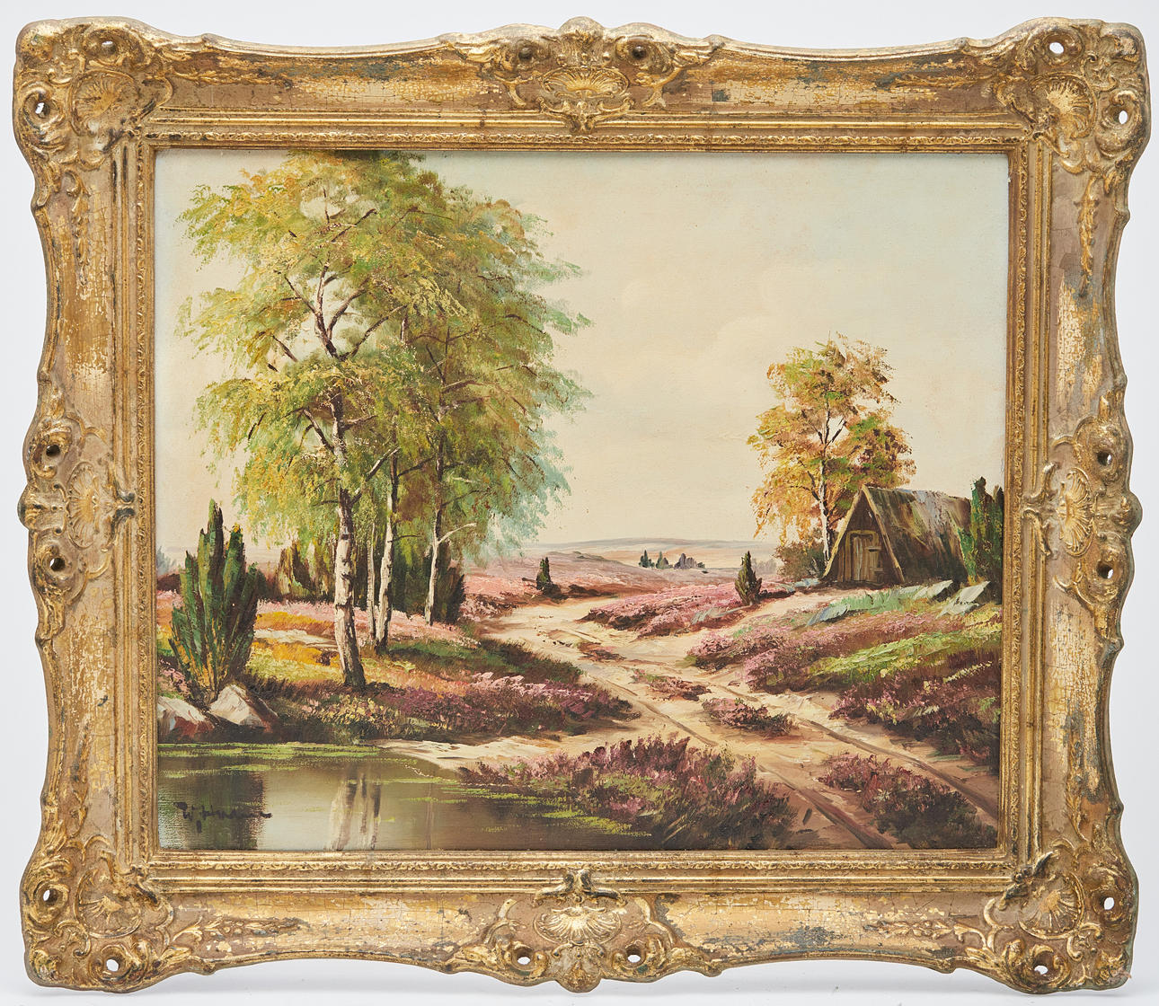 Willi Hahn, Gemälde, blühende Heide.