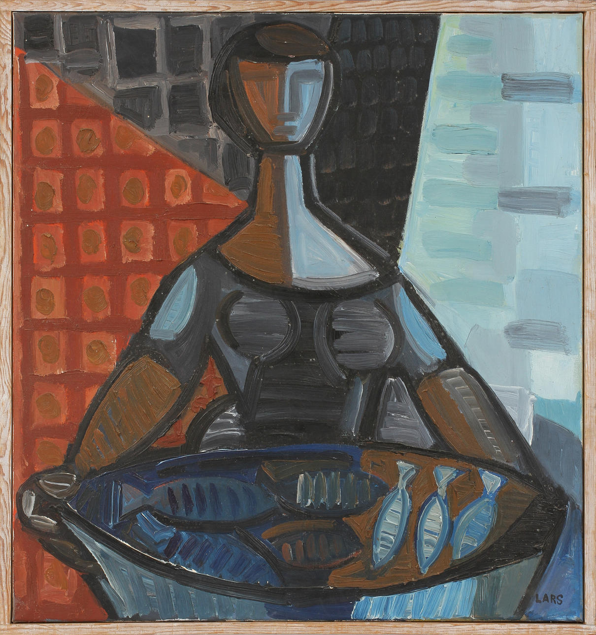 LARS BOOBERG. Kvinna med fiskfat. Olja på duk, signerad.