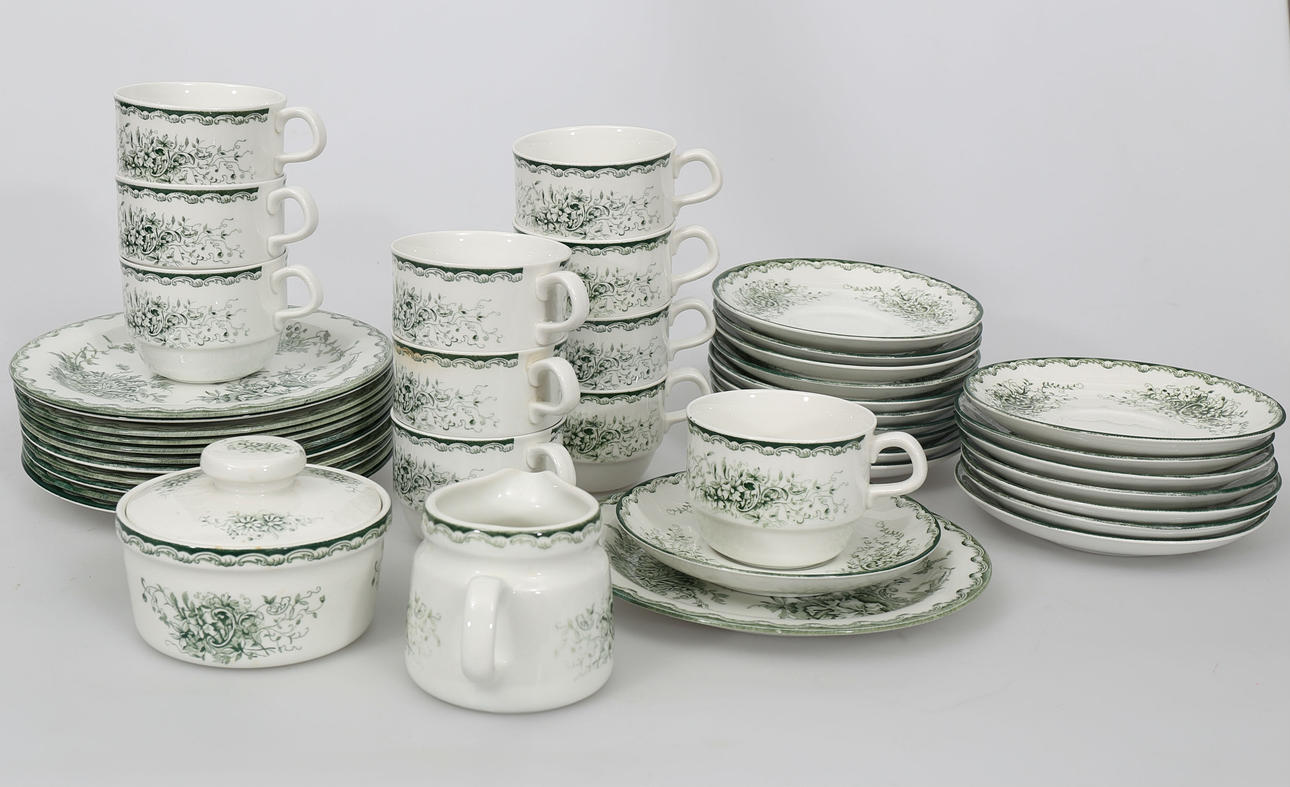 KAFFESERVIS, porslin, 43 delar, "Grön Anna", Rörstrand.