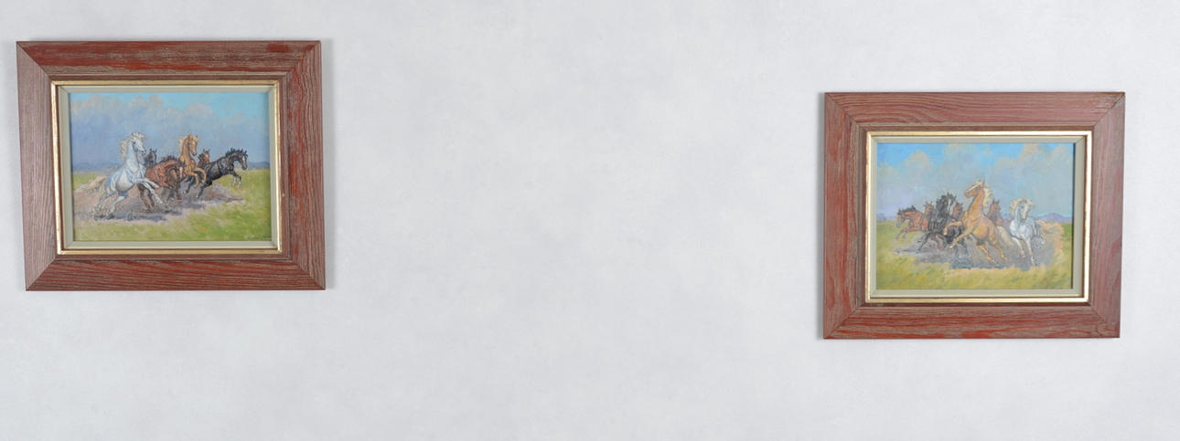 KAMILL KOLOSZVARY. Oljemålningar på pannå, 2 stycken.