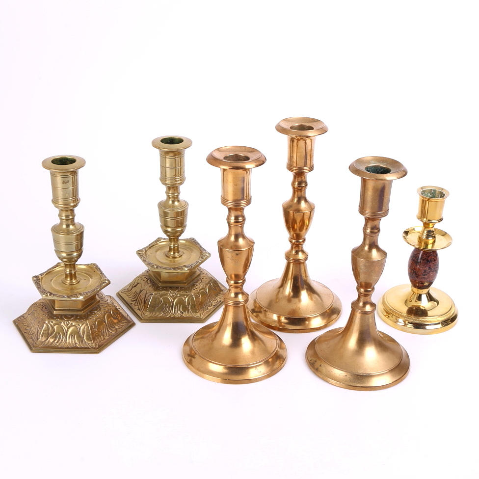 LJUSSTAKAR, 2 par + 2, Ystad Metall och Skultuna Bruk, mässing.