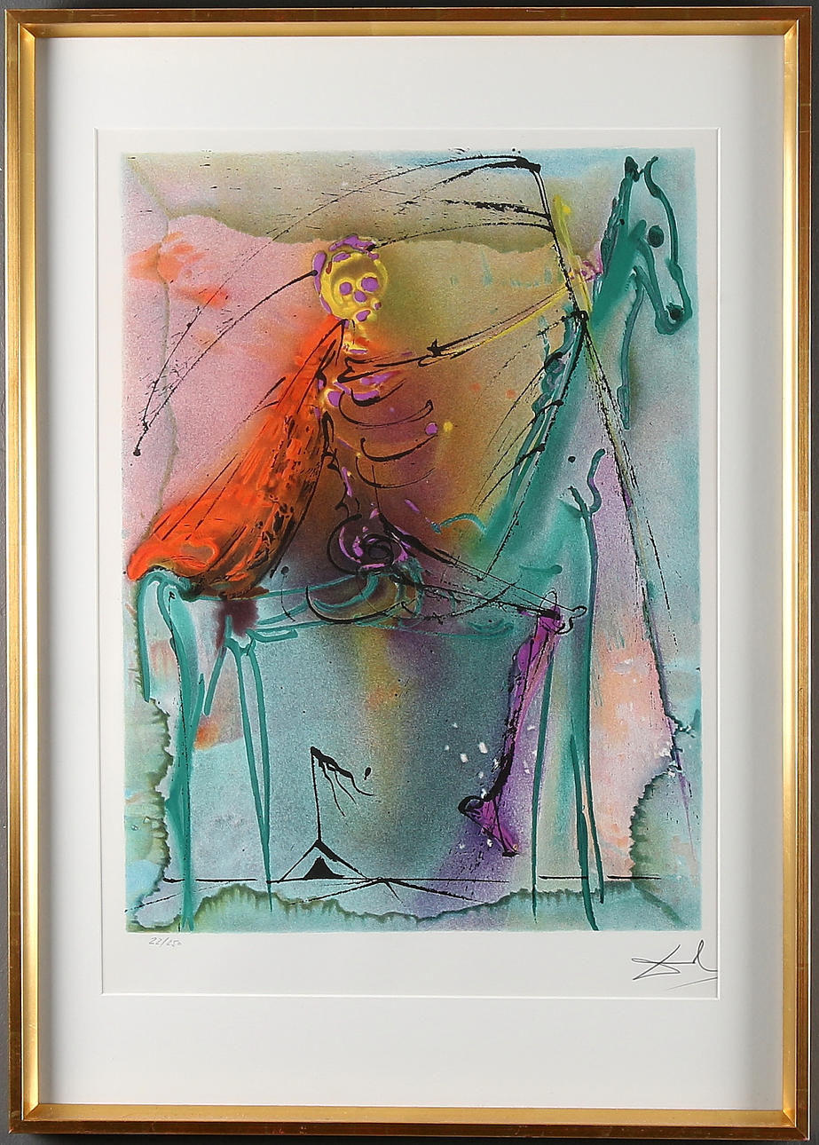 SALVADOR DALÍ. Färglitografi, " Le Cheval de la Mort", Dalínean Horses, 1970-1972. Signerad och numrerad 22/250.