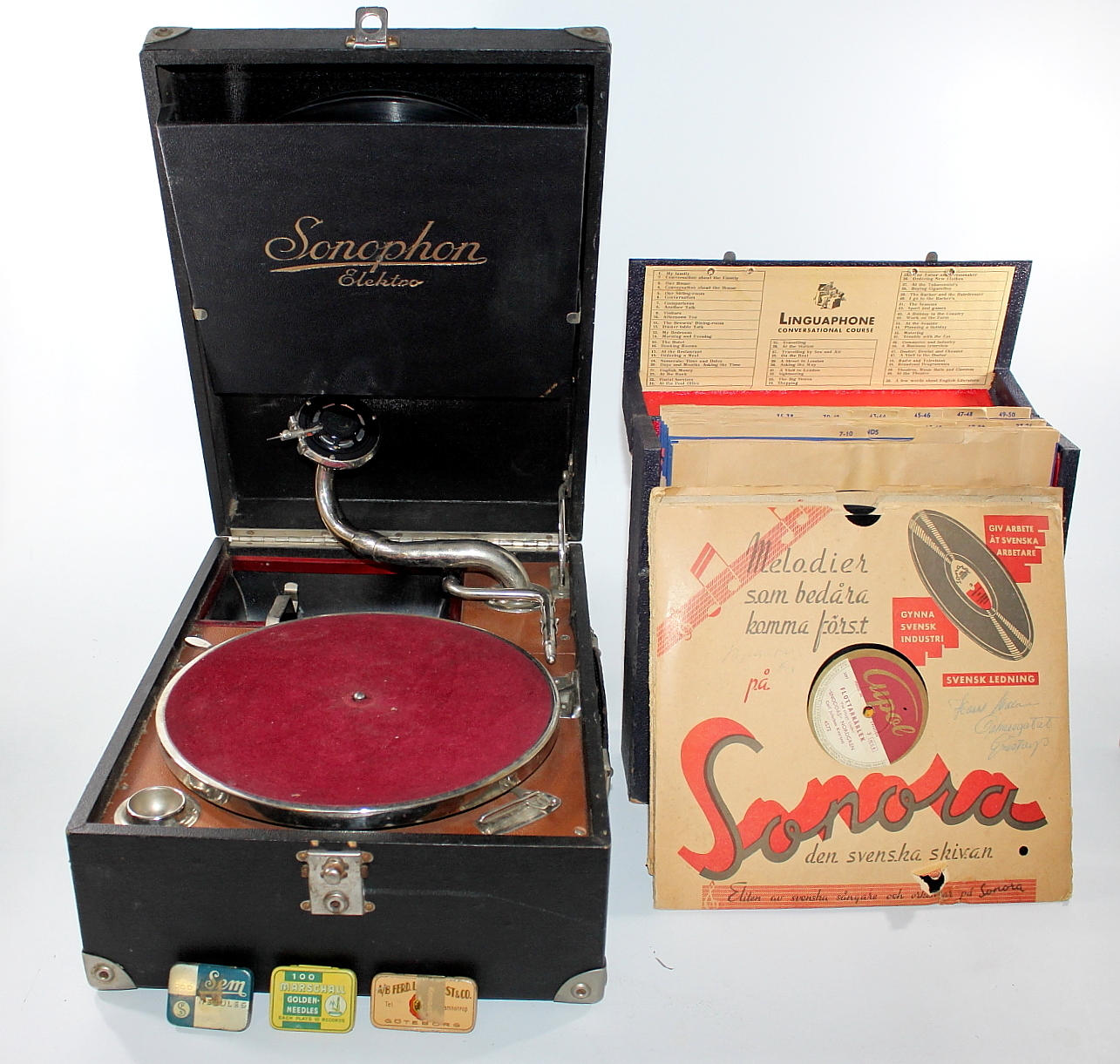 VEVGRAMMOFON, Sonophon Elektro, med skivväska.