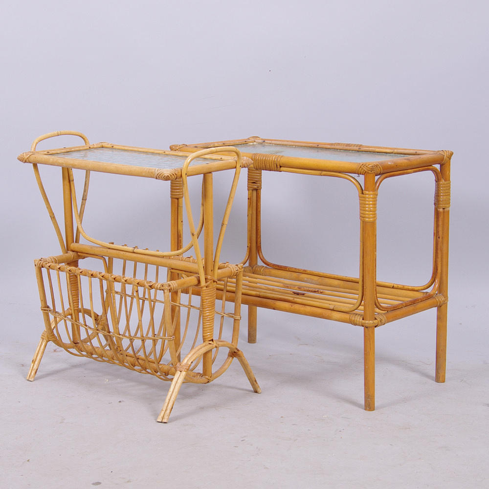 BORD SAMT TIDNINGSKORG, rotting/glas.