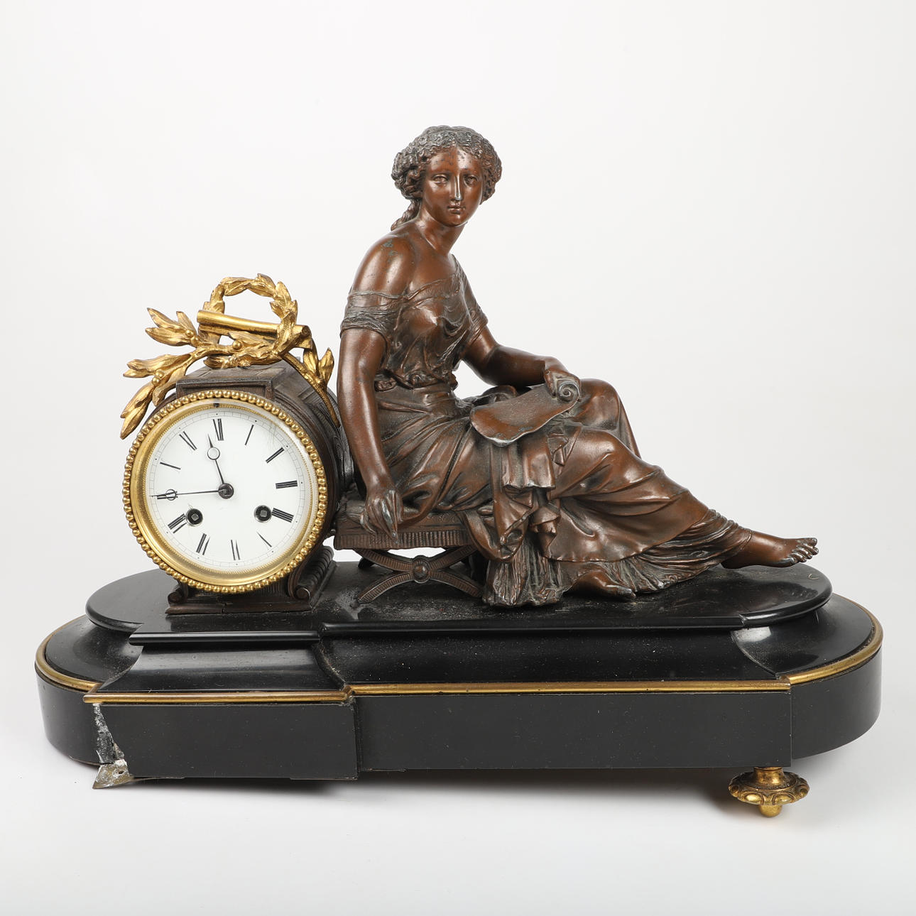 PÉNDULO DE MESA, piedra/bronce, B. Lourd, siglo XIX.