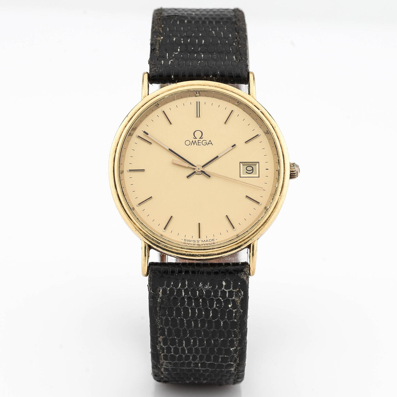 OMEGA Armbandsur, 18K guld, quartz, datum, 1990-tal.