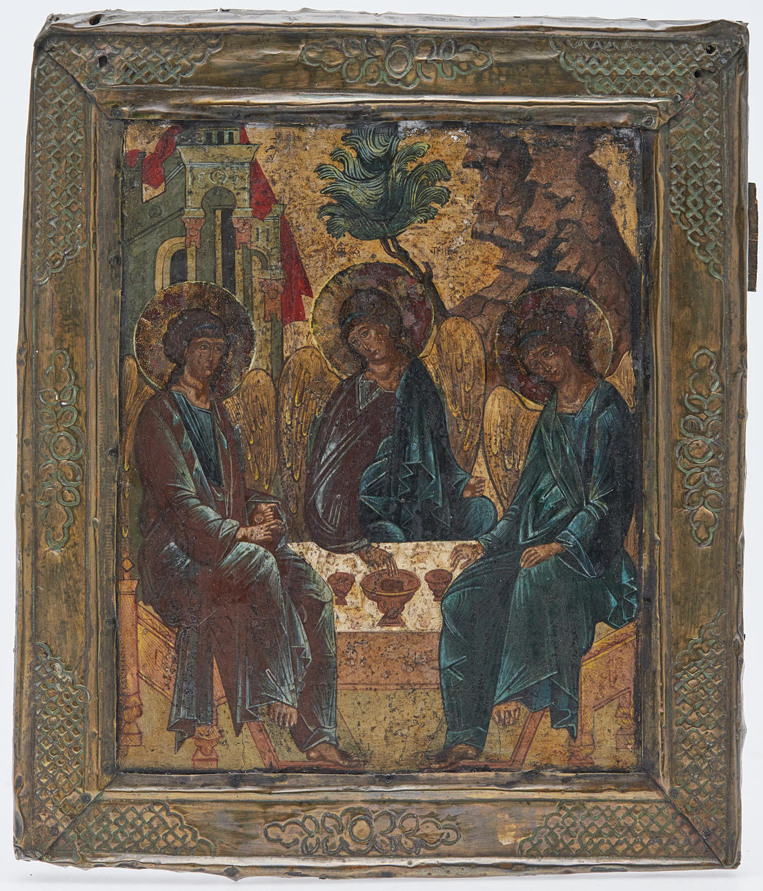 Icon / depiction of saints, Holy Trinity, according to hagiographer ...