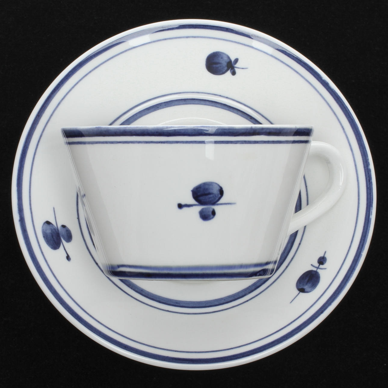 TEKOPPAR, med fat, 11 st, porslin, "Kanton", Stig Lindberg, Gustavsberg.