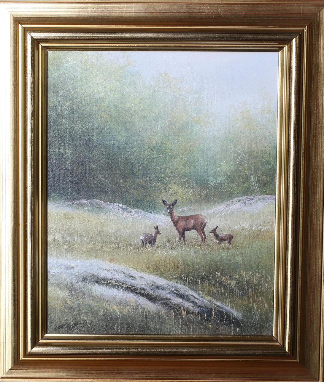 ARNE ANDERSSON. Oljemålning på duk, rådjur, signerad Arne Andersson.