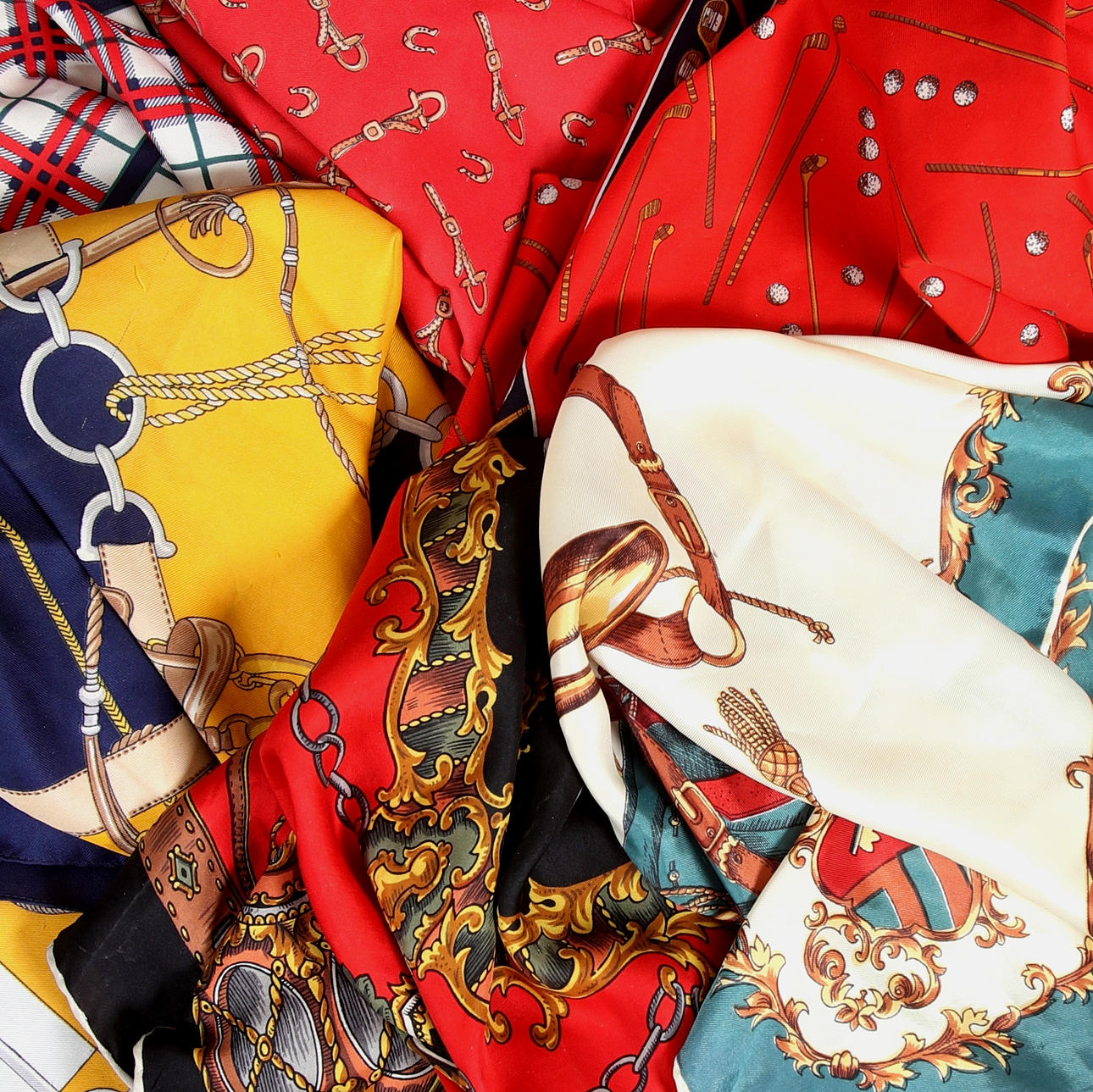 SCARVES, 7 pcs, polyester/silk, various patterns, 19/2000s.