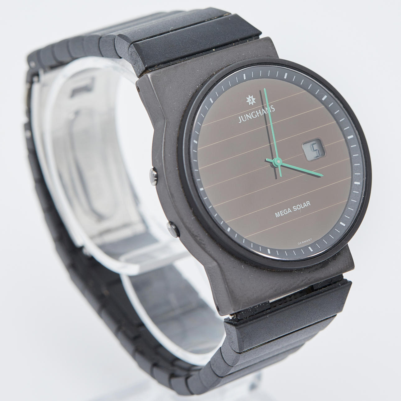 JUNGHANS. WRISTWATCH / clock, model 'Mega Solar', quartz movement, solar powered, stainless steel, 1980s, Germany.
