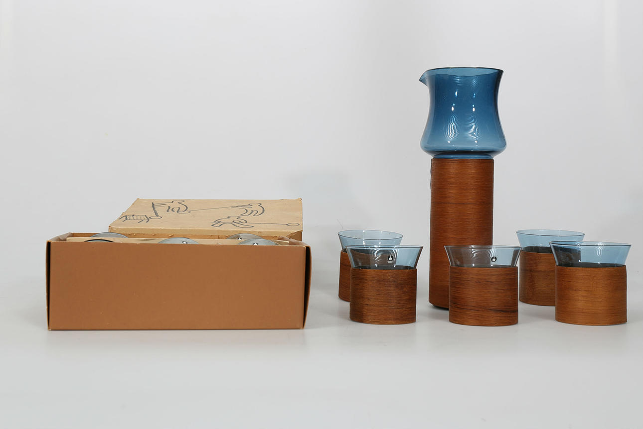 SERVIS, glas och teak, 13 delar, Pukeberg, 1950-tal.