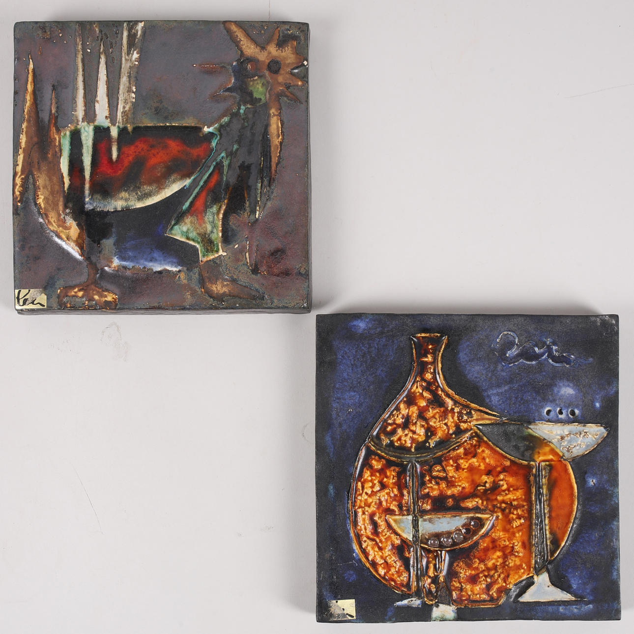 HELMUT FRIEDRICH SCHÄFFENACKER. wall relief, 2 pcs, rooster